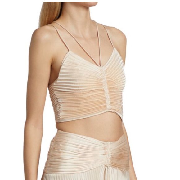 A.L.C. Cream Pleated Crop Top - Picture 3 of 10